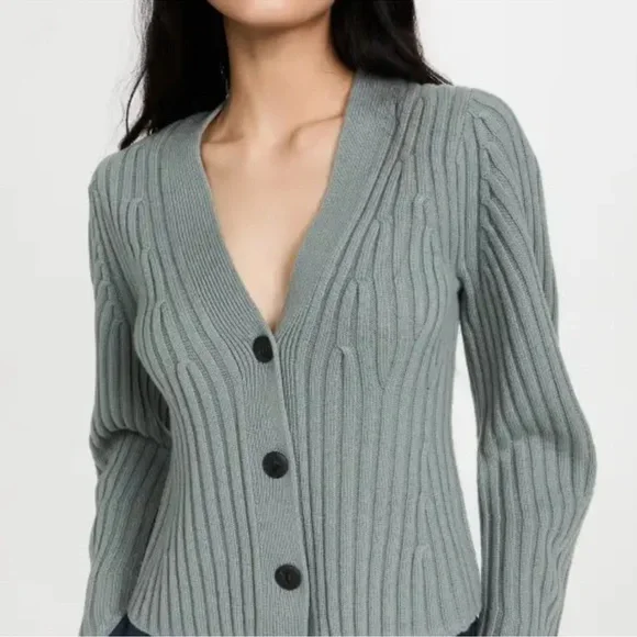 🆕 Vince Poet Sleeve Wool & Cashmere-blend Cardigan in Mineral Sea